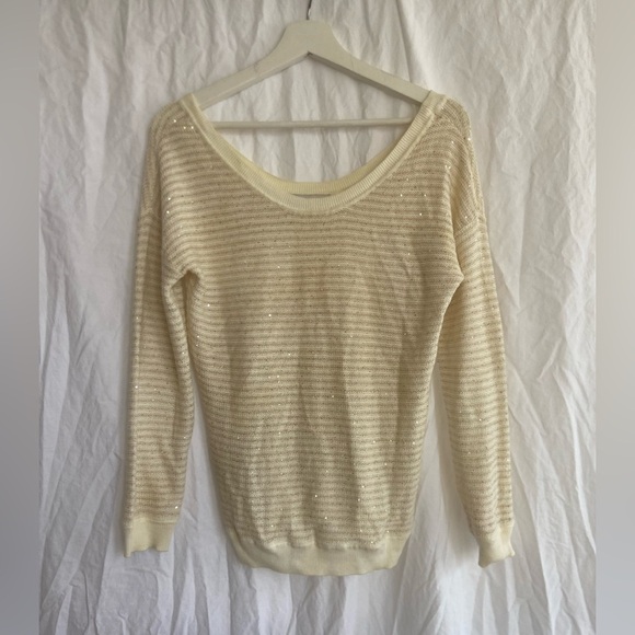Sandro Paris Ivory Sequin Scoop Neck Sweater Size 1 (S) - Picture 2 of 16